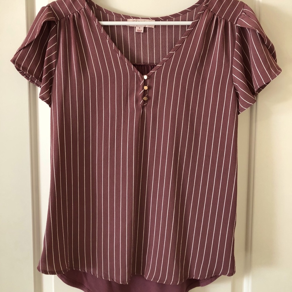 Blush striped V-neck blouse